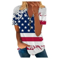 Yyeselk ženske patriotske košulje Ljetni patentni zatvarač s kratkim rukavima Tunički bluze Trendy USA