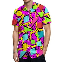 Neon Havajska majica za muškarce 80-ih 90-ih Vintage Retro Big i visok gumb Dole Short rukav Party Disco