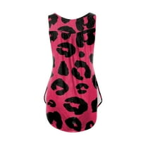 Ljetna rasprodaja Ženska modna Leopard Print Shirring bez rukava Ležerne majice Termper TOP CRVENI XXXL