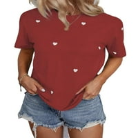 Ležerne prilike za otpremu srca Okrugli vrat kratkih rukava Crvene ženske majice