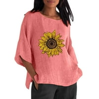 SunhillsGrace Ženska bluza za žene Ljeto pamučno posteljina Top Fashion Plus veličine Thirt Okrugli