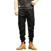 Muške teretne pantalone Muške čvrstog modnog casual labavog pamučnog plus veličine džep čipke up hlače