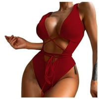 Seksi plus size za kupaće kostime za žene plus veličine jednodijelni halter retro crveni m