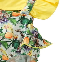 Canrulo Newborn Baby Girl Odjeća cvjetne romper bodysuit ruffle pufe, paučina za glavu žuta 0- mjeseci