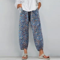 B91XZ Ljetne pantalone Žene Ležerne prilike Ravne cvijeće Kamične džepove Ženske pamučne hlače Dugim