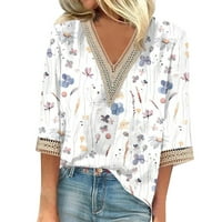Sksloeg ženske bluze čipke obloge cvjetnih tiskanih majica Casual Graphic Plus size bluze vrhovi rukav