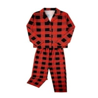 PEYAKIDSAA Porodična noćna noćna odjeća Set Božić pidžama Crveni rubni rukav Ispiši uzorak i hlače