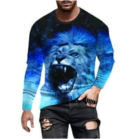Fatuov Dressy vrhovi za muškarce Loose Fit 3D tiskane kraljevske majice s dugim rukavima plave bluze