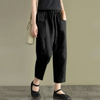 Ediodpoh Nova labava pamučna boja i posteljina čipkasti udružene hlače elastične struke sa džepom ženske