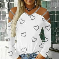 Ženska ležerna košulja Srce tiskana TOP V izrez Top od majica s dugim rukavima