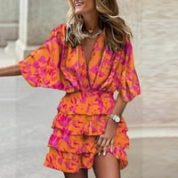 FSqjgq ljetne haljine opružne haljine za žene Boho Havaji list print plaže za plažu Elegnat batwing