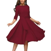 Xiuh Ženska elegancija Ruched haljina okrugla rukav za vrat Swith Midi A-line haljine ženske plus veličine