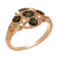 Britanska napravljena 18k ruža zlatna prirodna zelena turmalina i dijamantna ženska prsten izjave - Veličina opcije - veličina 10.75