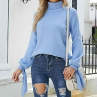 Ženske duge rukave Turtleneck Loose Solid Color Tops bluza Pleteni džemper, plavi XL