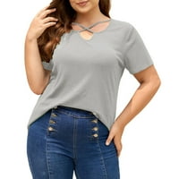 Sayhi ženski Ljetni vrhovi labavi kratki rukav Top Casual V izrez Košulje Ispis Bluze sivi xxxl