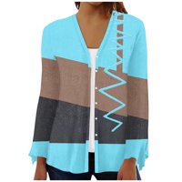 GDFUN Ženska modna labava ležerna štampana majica s dugim rukavima KARDIGAN BluZA jakna - zip up hoodie