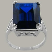Čvrsta srebrna srebrna velika 16x osmerokutni rez duboko plavi sintetički spintel prsten - veličina