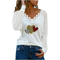 HONEELADYY Ljetna prodaja izdubljena vrhova dugih rukava za žene Leopard plairano srce pulover puloverske