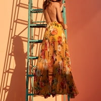 FESFESFES Proljetne haljine za žene V-izrez Casual Boho haljina Opruga BECKLESS Cvjetna printska plaža Duga haljina