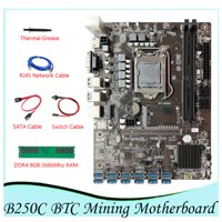 B250C BTC matična ploča LGA DDR 8GB 2666MHZ RAM + RJ mrežni kabel + SATA kabl 12xpcie do USB3. Utor
