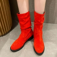 Qiaocaity ženske cipele na klirensu, do 20% popusta, ženske srednje telefne čizme na petu casual okruglim prstima modne zimske padne cipele crvene boje 43