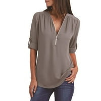 Ženski trendy šifon v bluze izreza Vintage Roll up ruver Poslovne radne majice Jesen modni obični list