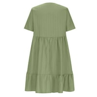 USMixi ljetne haljine za žene labave točno srugnje swic tunicom A line mini sunčeve haljine kratki rukav V-izrez Čvrsta kratka casual haljina zelena s