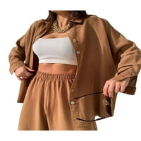 Eyicmarn ženske odjeće sa čvrstim bojama, dugi rukav lapeli Jednostruka košulja grudi na vrhu elastične