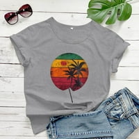 Hanas Ljetni vrhovi za žene plaža Tree Print Comfy kratka crewneck rukava labava majica casual havajski