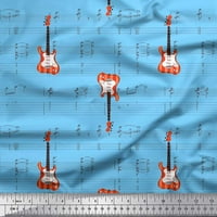Soimoi Blue Japan Crepe satenske tkanine Note i gitarski muzički instrument Ispiši šivanje tkanine