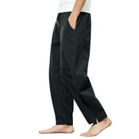 Crne teretne pantalone za muškarce Muška povremena modna labava pamučna posteljina čista boja džep udobnost
