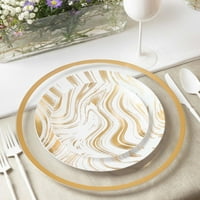 Ekokvalitet 7.5 Okrugle bijele plastične ploče sa zlatnim krivuljskim dizajnom - teški veliki zastupnik za jednokratnu upotrebu za večeru vjenčanja, poslužitelji, Kina poput partijskih ploča