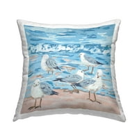 Sandpipers Stupell Industries Blue Beach Waves Square Dekorativni jastuk od ispisanog bacanja, 18