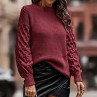 Džemper za žene s pulover okruglim vratom Navojni navojni navojni rukav Torpini, kasni džemper sa sretnim