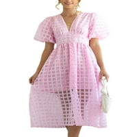 Luxplum dame midi haljina na lisnato-rukave ljuljačke haljine V izrez mekana zabava ružičasta s
