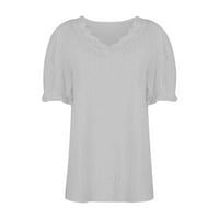 Ženski vrhovi kratki rukav puni bluza u boji labavi ženski majica V-izrez ljeto svijetlo sivo xl