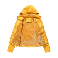 Plus veličina odjeća zimski kaput Fau kožna jakna Outerwears Solid Colles Falk Moda Otvorena prednja rever Biker motociklista za žene Žuta m