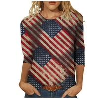 Amidoa ženska retro američka bluza za bluzu za zastavu vrhovi rukava s rukavima za okrugli vrat Dan