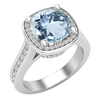 DazzlingRock kolekcija okrugla Aquamarine & White Diamond sa princezom HALO stil za angažman za žene