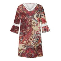 Gotyou Fashion ženski vinski izrezani čipkasti patchwork boemian casual haljina za odijevanje 2xl