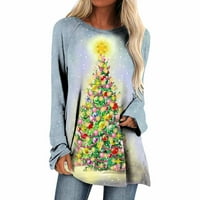 Ženski božićni tunic vrhovi dugih rukava Crewneck Labavi fit krivulja od drveta s dugim majicama dukserice