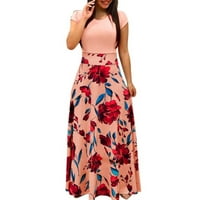 Ženska haljina modna casual cvjetna tiskana maxi haljina s kratkim rukavima Duga ma haljina, ružičasta, s