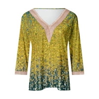 Pyju Womens Sleeve čipke V majice, ljetna etnička cvjetna bluza Ležerne prilike TUNIC-a labavi vrhovi