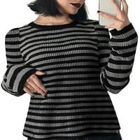 Žene Casual Pleted Striped džemper kontrastni boja dugih rukava labavi fit pleteni odjeća s ulicom ulicom