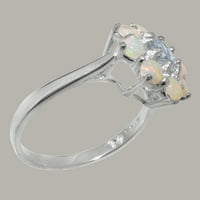 Britanci napravili bijeli zlatni prsten sa 18k sa prirodnim prstenom od Aquamarine & Opal Womens - Opcije veličine - Veličina 7.25