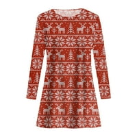 Ženska casual a-line božićna haljina haljina za zabavu jesen zima dugi rukav božićni okrugli vrat dugi