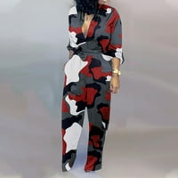 REWEnti ženski kombinezoni modni hlače za široke noge tiskane boje dugih rukava sa remen crvenom remenom