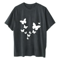 Žene Ljetne modne labave majice okrugli vrat maslačak leptir tiskani kratki rukav na vrhu majica ženska