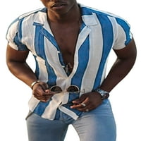 Capreze Muškarci Striped Tops Ležerne prilike Okrenite majicu za odmor Bluza Revel vrat Ljetne košulje