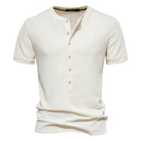 Muška vafla pletena Henley košulja Gumb Up V-izrez kratki rukav Slim Fit košulja MUSCLE Vježba Golf vrhovi